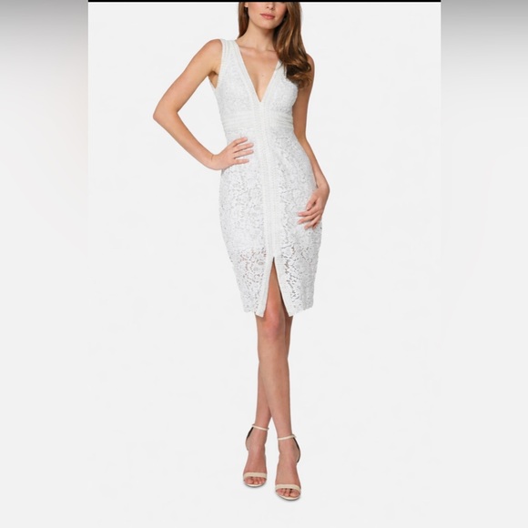 Bardot Dresses & Skirts - Halter Lace Front Slit Dress In White Size 6. NWT